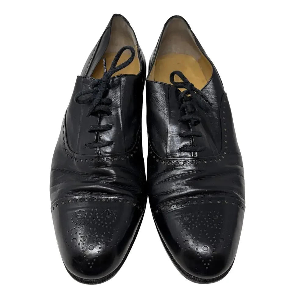 VTG R Martegani Oxford Wingtip Brogues Mens 10.5 D Black Leather Made In Italy